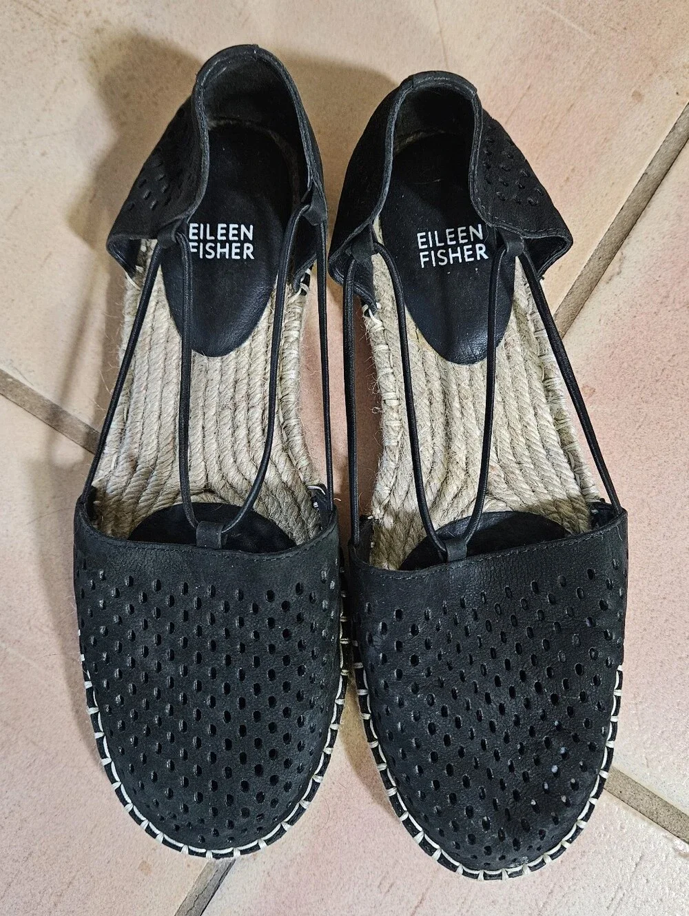 Eileen Fisher Lee 2 Espadrilles Perforated Black Nubuck